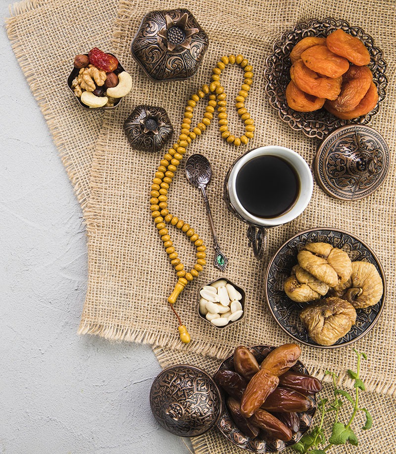 a selection of dates, nuts and dried fruits
