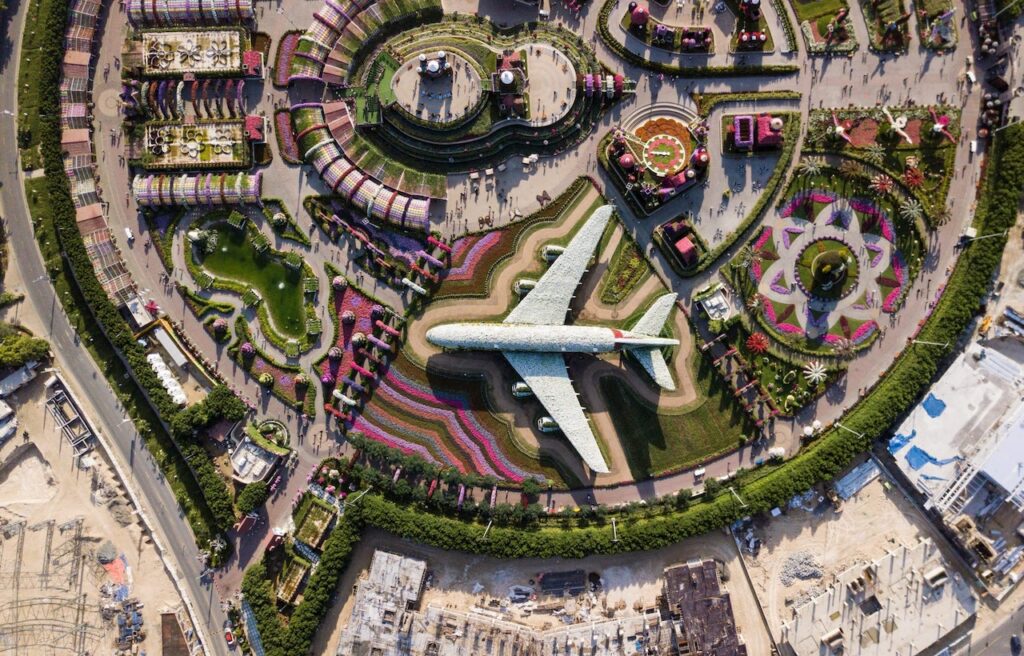Aerial Photography of Dubai park a plane